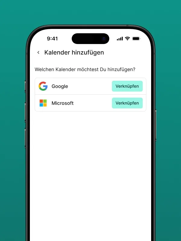 Ansicht der synchronisierten Kalender in der Safina AI App, die für die Verfügbarkeitsprüfung genutzt werden. Der untere, hervorgehobene Bereich zeigt die Einstellung des 'Zielkalenders', der festlegt, in welchen spezifischen Kalender neue Termine automatisch gebucht werden.